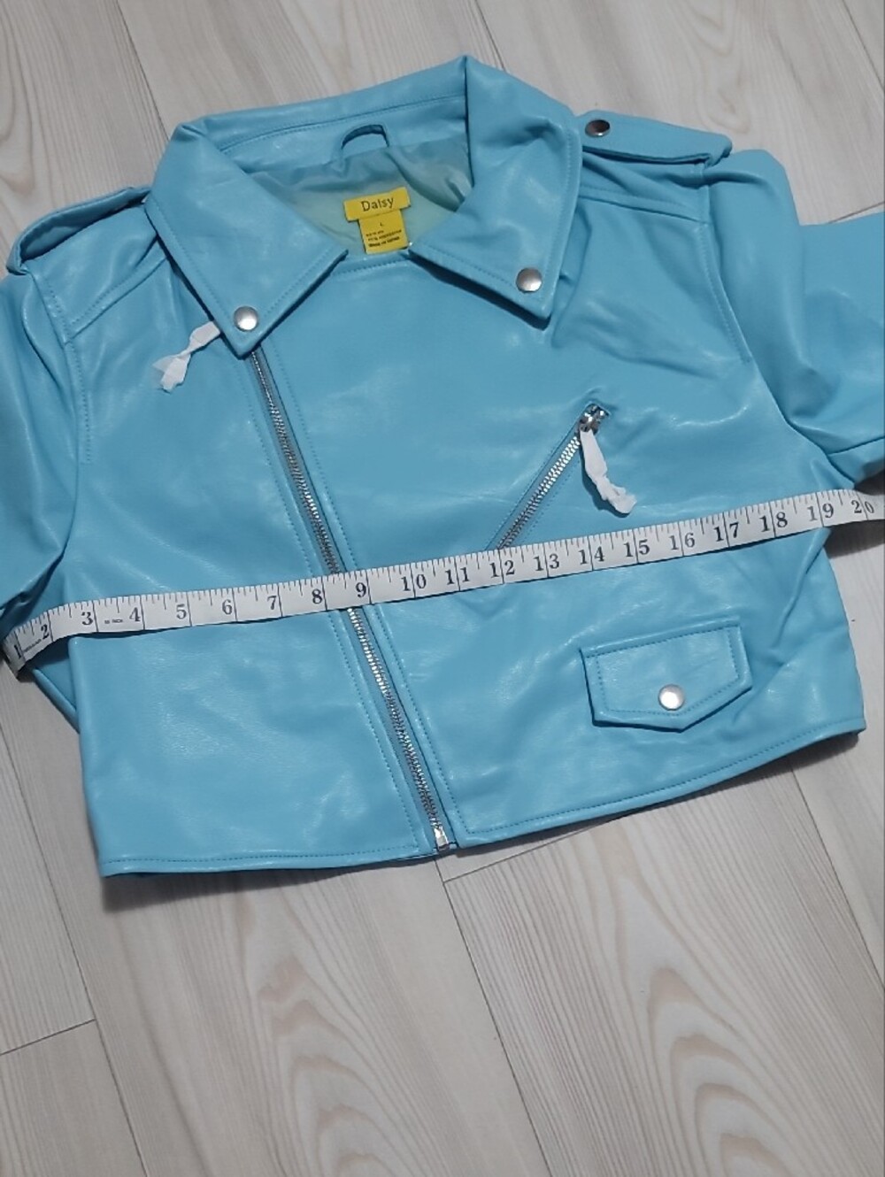 Daisy Light Blue Faux Leather Moto Jacket - Picture 3 of 3